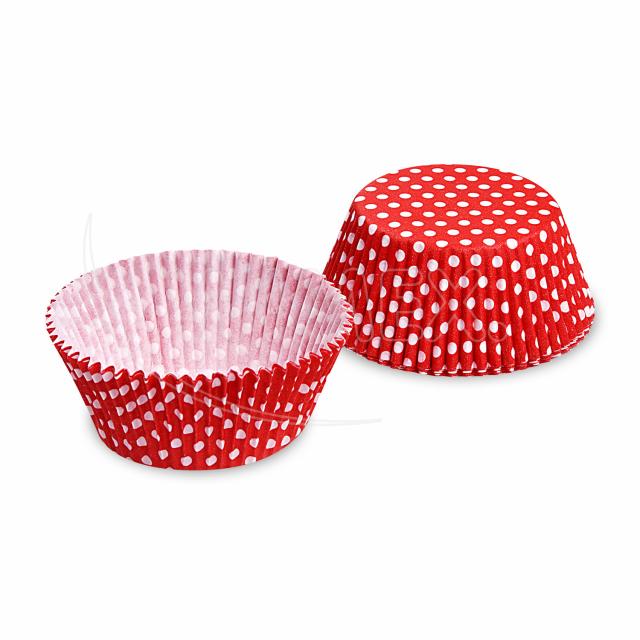 Cukrárenský košíček (PAP) Bodky biela/červená Ø50 x 30 mm [40 ks]