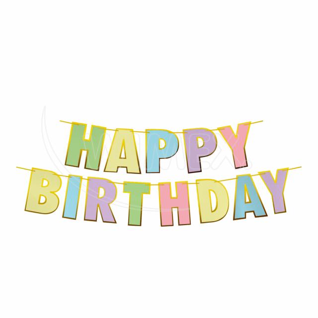 Girlanda s nápisom (PAP) "HAPPY BIRTHDAY" písmená 16 x 20 cm + šnúrka 5m [1 sada]