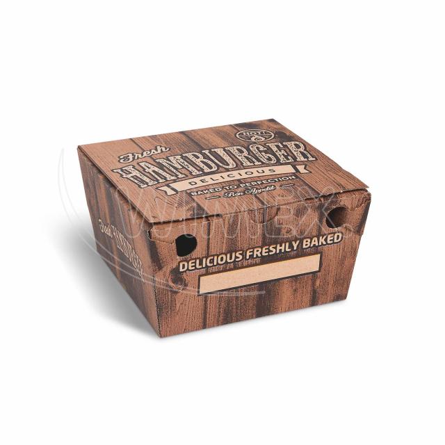 Burger box (mikrovlnitá lepenka) kraft s potlačou 150 x 150 x 95 mm [100 ks]