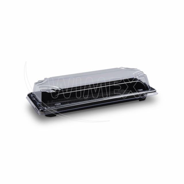 Miska na Sushi + viečko (PP/rPET) čierna + priehľadné 224 x 94 x 45 mm [50 sád]
