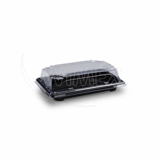 Miska na Sushi + viečko (PP/rPET) čierna + priehľadné 165 x 118 x 45 mm [50 sád]