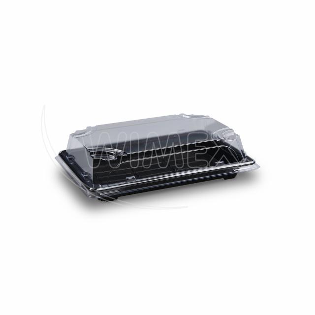 Miska na Sushi + viečko (PP/rPET) čierna + priehľadné 188 x 130 x 45 mm [50 sád]