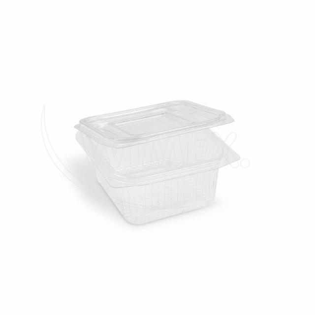 Miska (rPET) s viečkom hranatá priehľadná 500ml [50 ks]